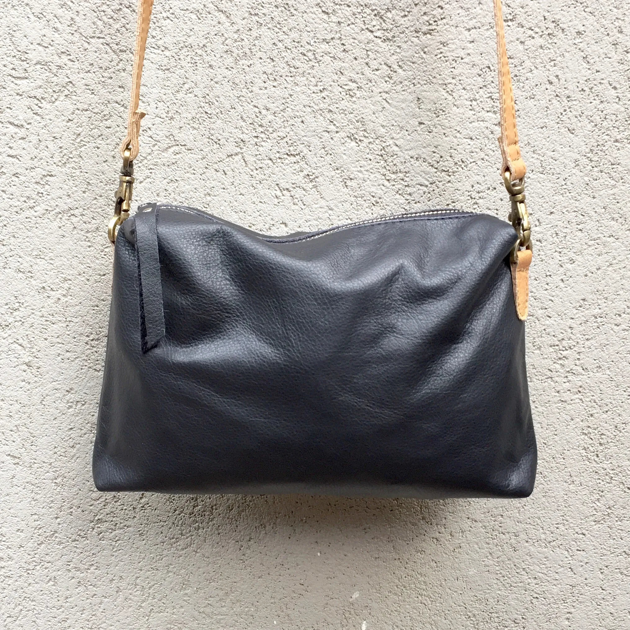 Farrah Vintage Black Leather Crossbody Bag
