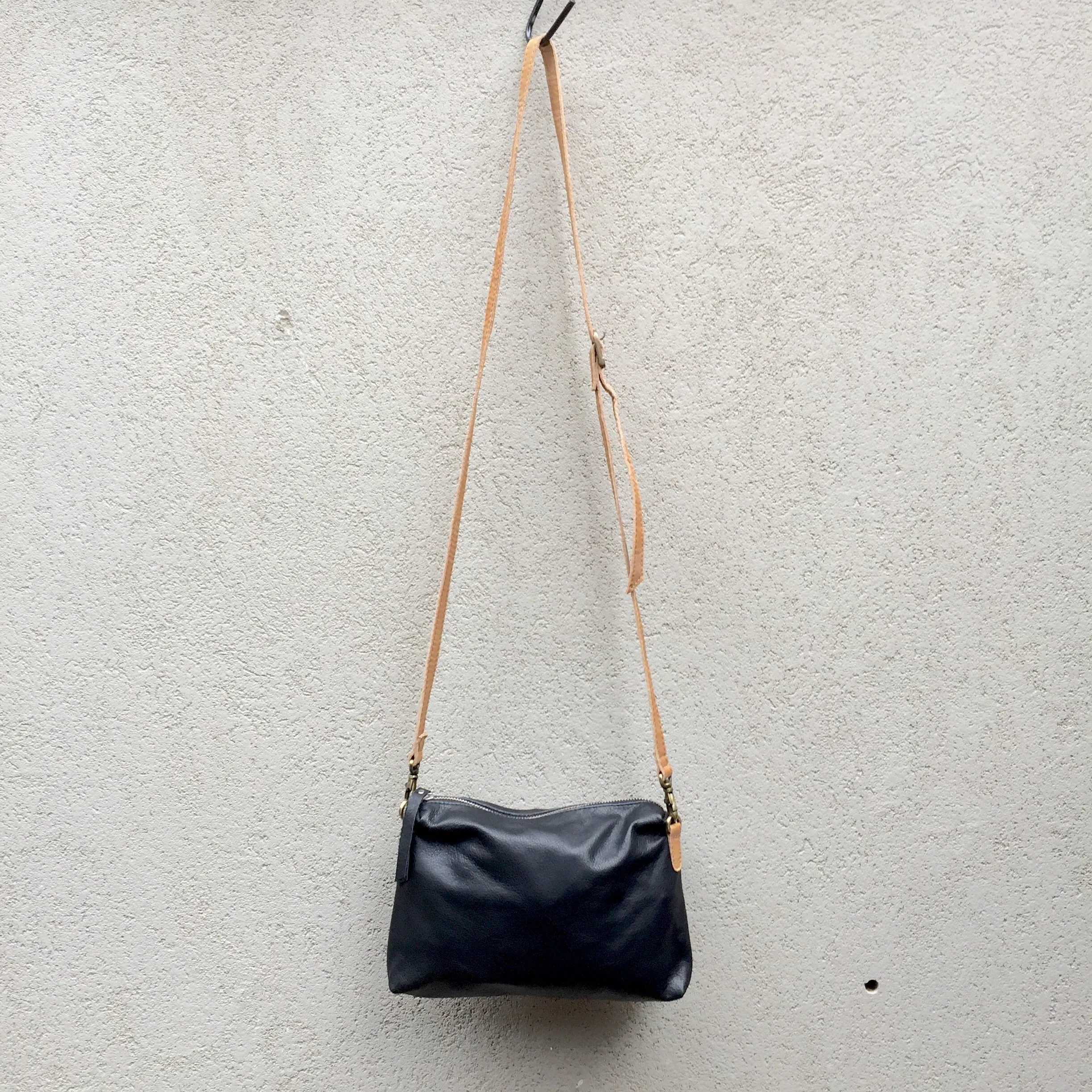 Farrah Vintage Black Leather Crossbody Bag