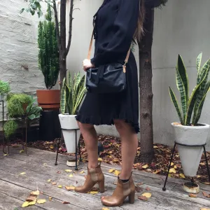 Farrah Vintage Black Leather Crossbody Bag