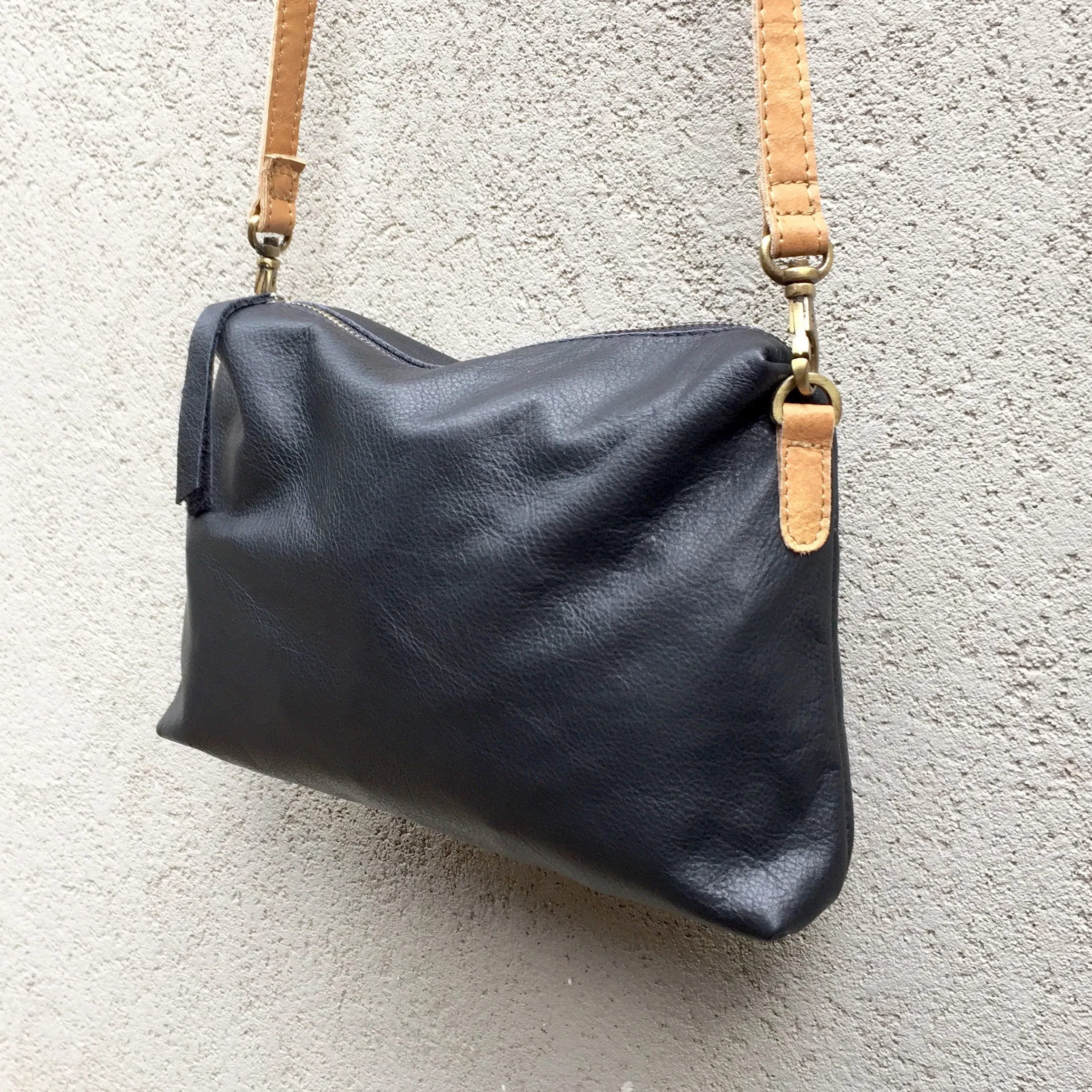 Farrah Vintage Black Leather Crossbody Bag