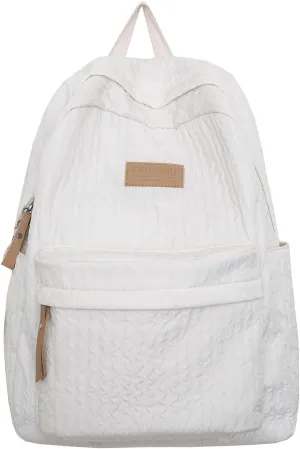 Fashion Cloth Canvas Backpack for Women Waterproof Nylon Anti-Theft Rucksack Fashion Bags for Travel Work Gift(White)