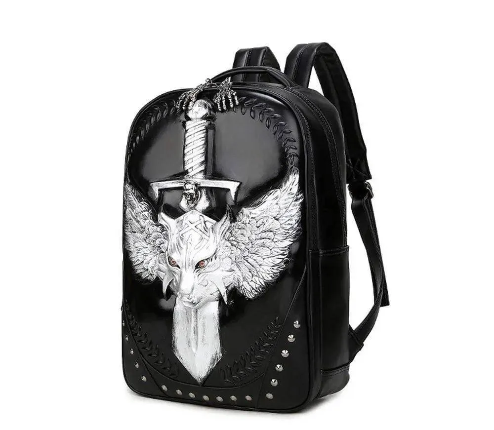 Fashion Punk Rivets Backpack 3D Wing Wolf - Warrior Cartoon Backpack Knapsacks