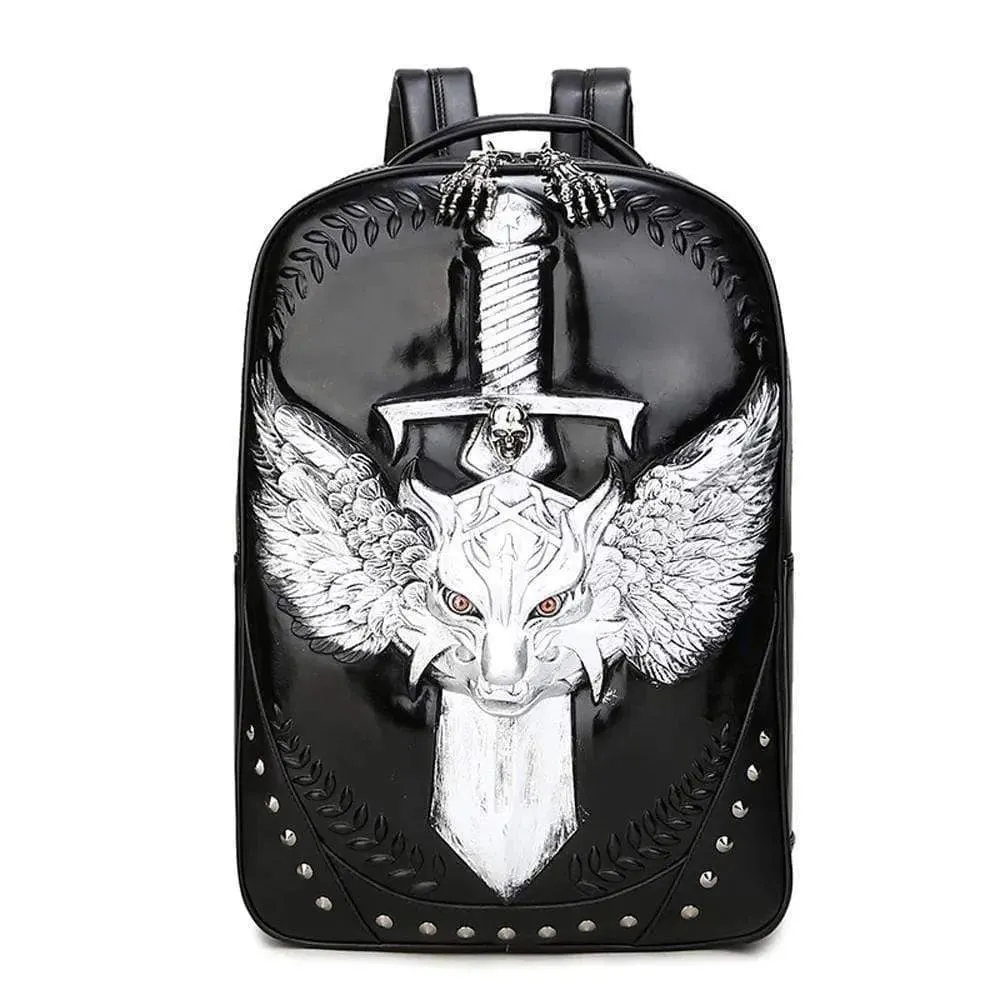 Fashion Punk Rivets Backpack 3D Wing Wolf - Warrior Cartoon Backpack Knapsacks