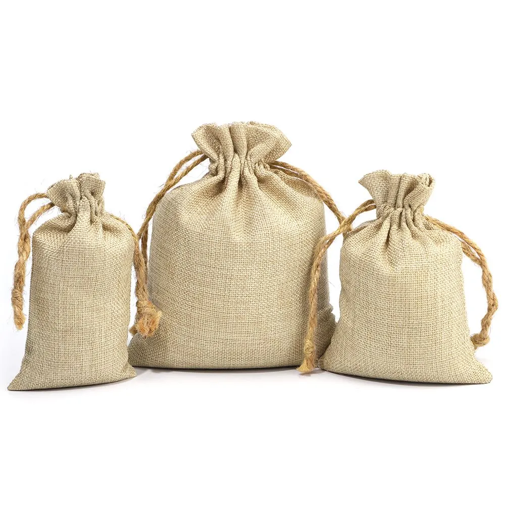 Faux Burlap Drawstring Bag - 17 x 21 cm