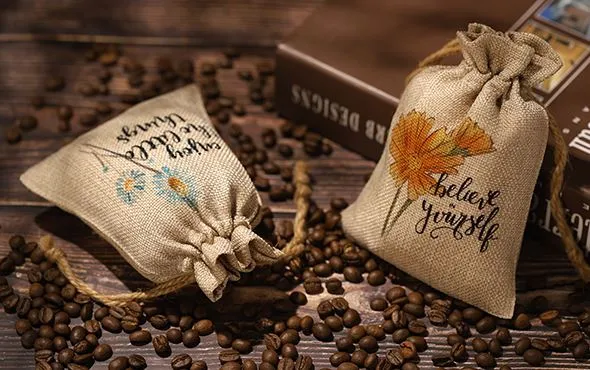 Faux Burlap Drawstring Bag - 17 x 21 cm