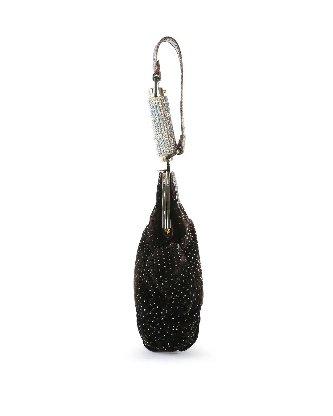 FENDI Brown Velvet & Python Crystal Wristlet Clutch