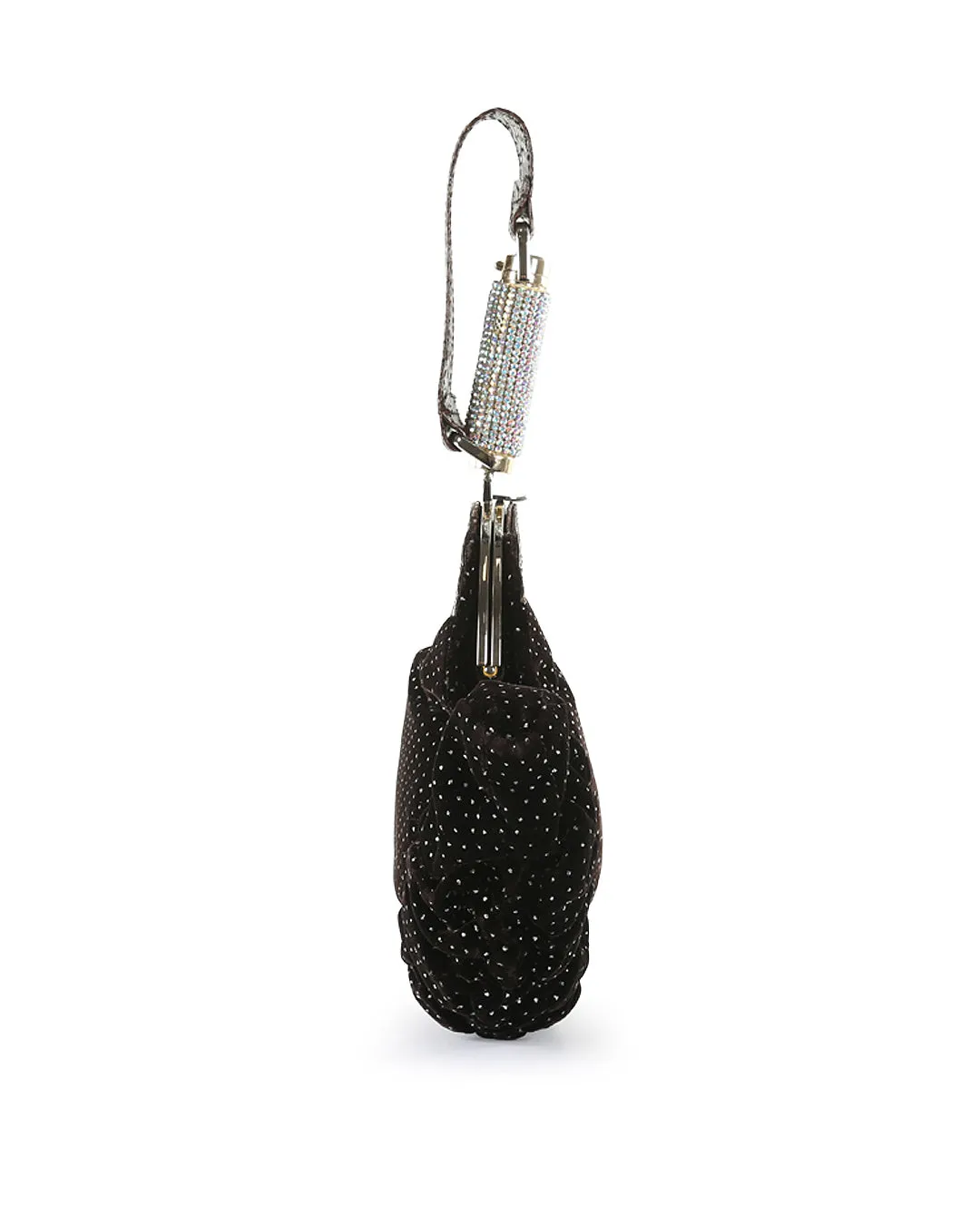 FENDI Brown Velvet & Python Crystal Wristlet Clutch