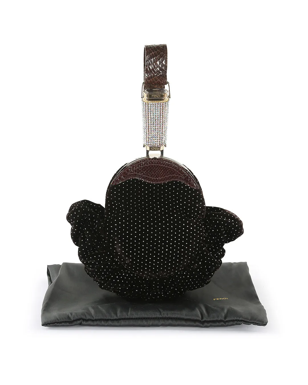 FENDI Brown Velvet & Python Crystal Wristlet Clutch