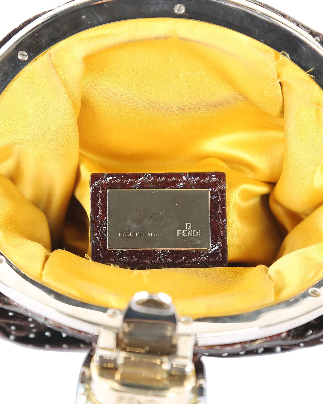 FENDI Brown Velvet & Python Crystal Wristlet Clutch