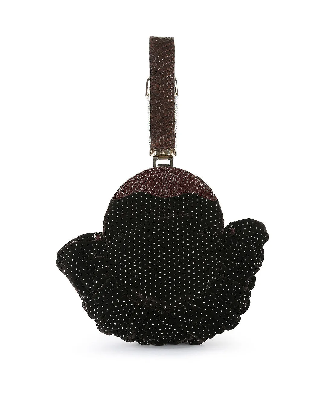 FENDI Brown Velvet & Python Crystal Wristlet Clutch