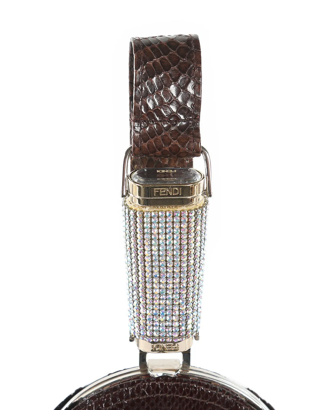 FENDI Brown Velvet & Python Crystal Wristlet Clutch