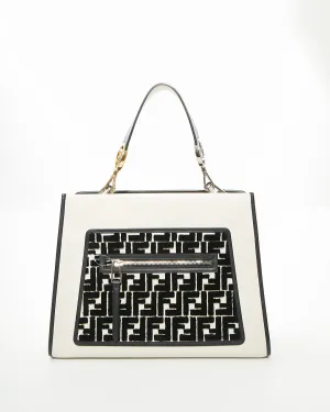 Fendi White Leather Zucca Velvet Print Runway Shopping Tote Bag