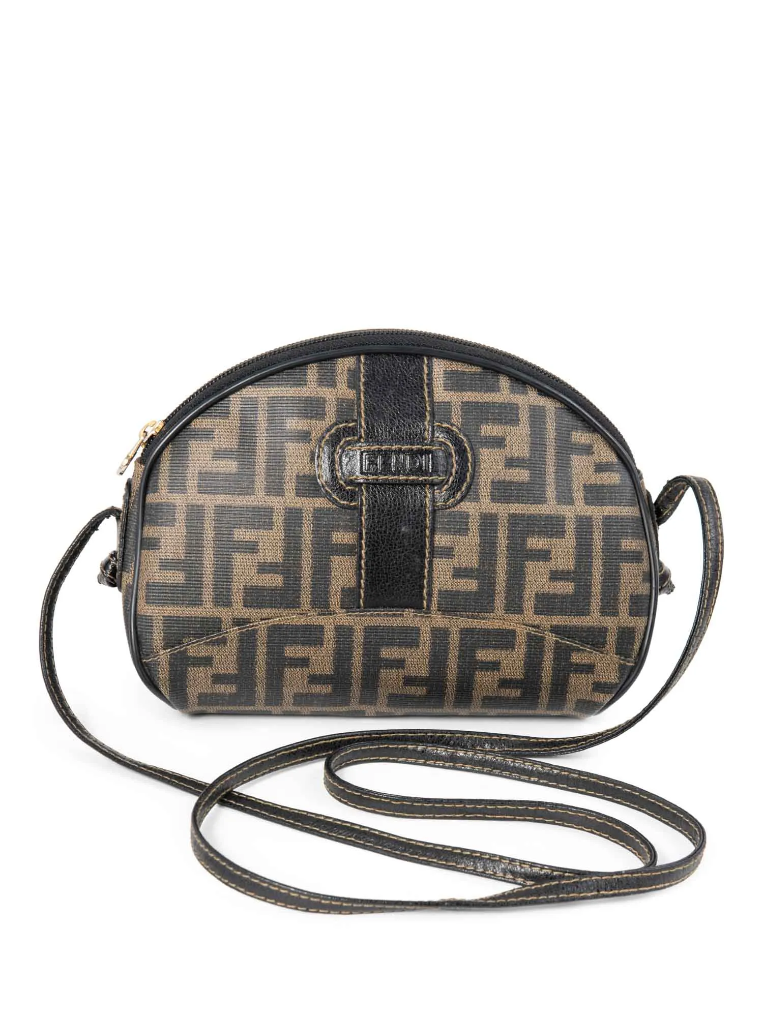 Fendi Zucca Canvas Leather Messenger Bag Brown