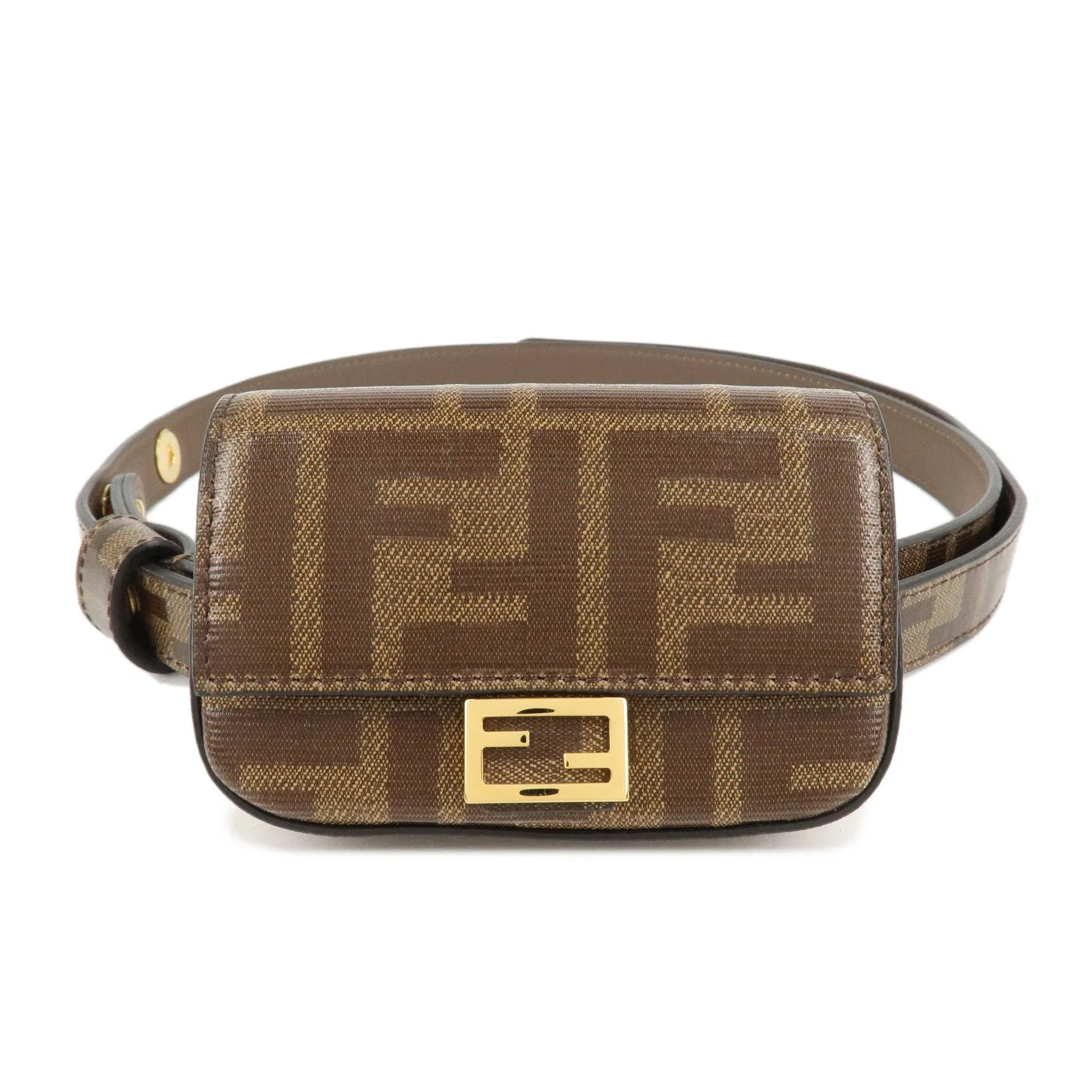 FENDI Zucca Coated Leather Nano Bucket Waist Bag Brown 8C0598 Used