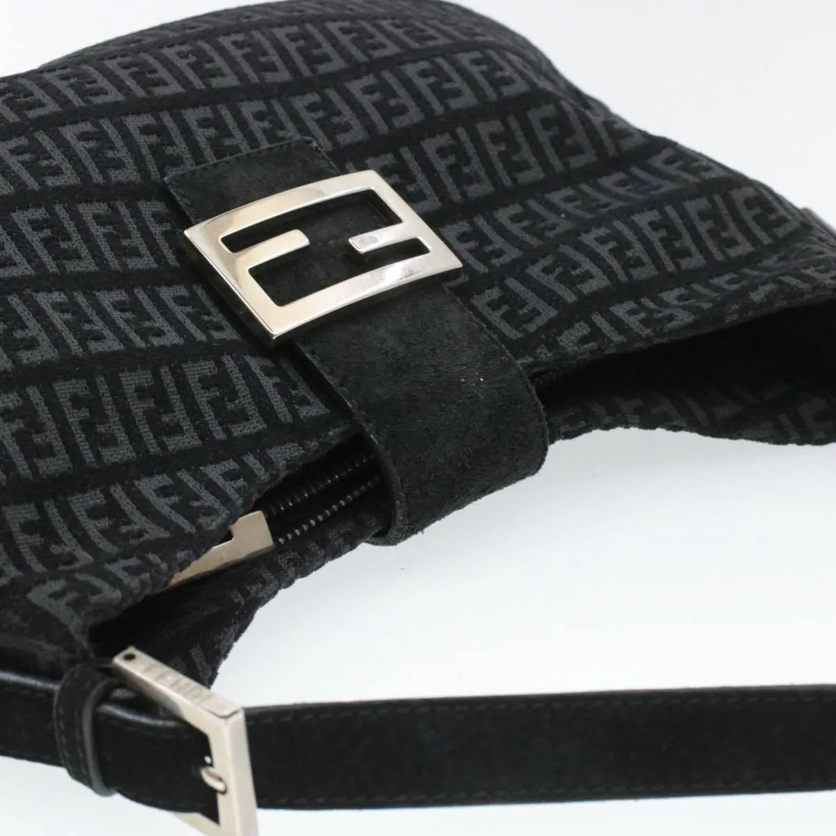 Fendi Zucchino Mamma Baguette Suede Shoulder Bag Black