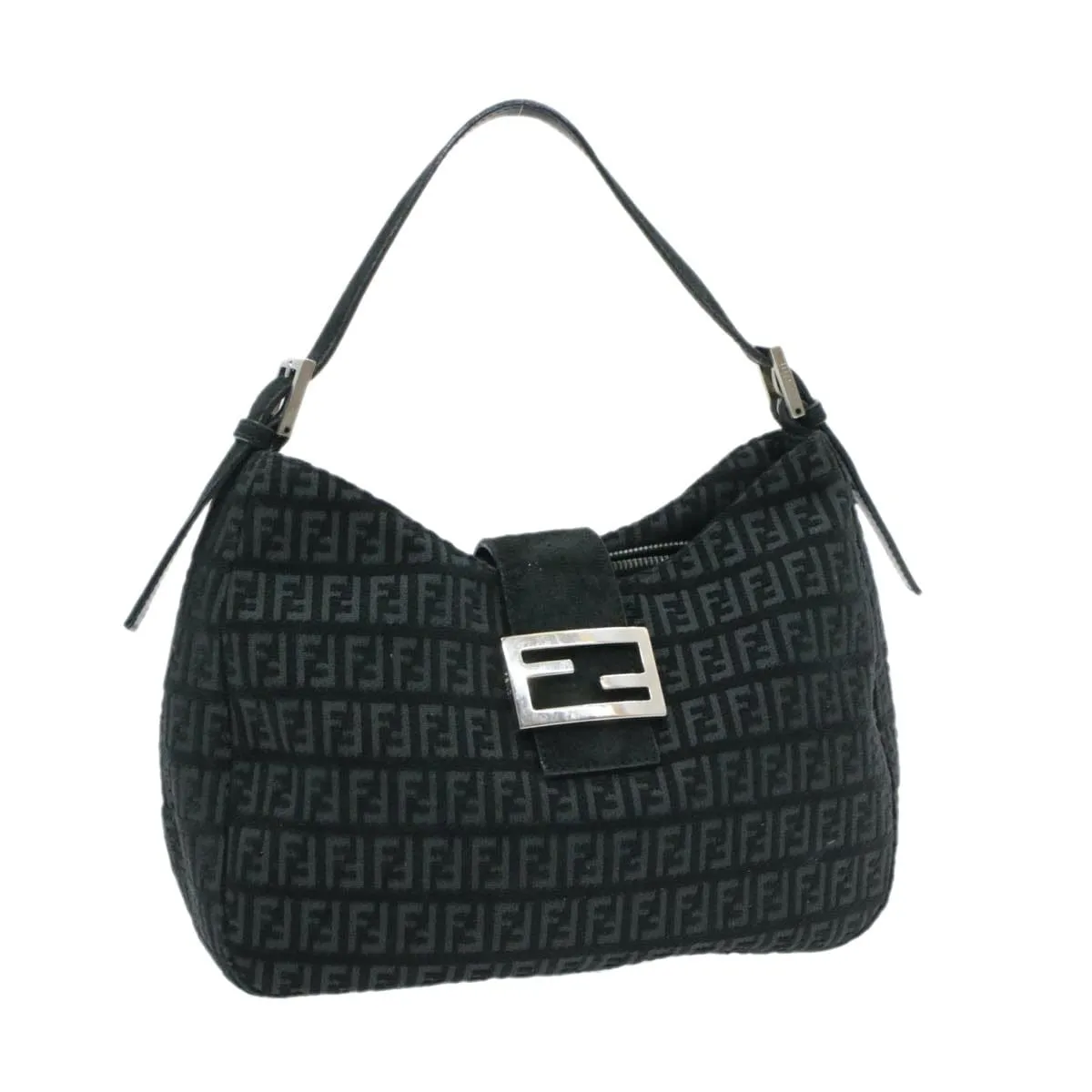 Fendi Zucchino Mamma Baguette Suede Shoulder Bag Black