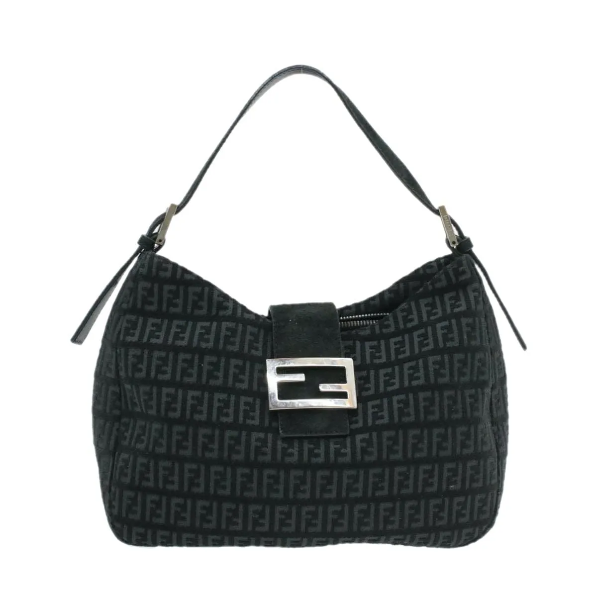 Fendi Zucchino Mamma Baguette Suede Shoulder Bag Black