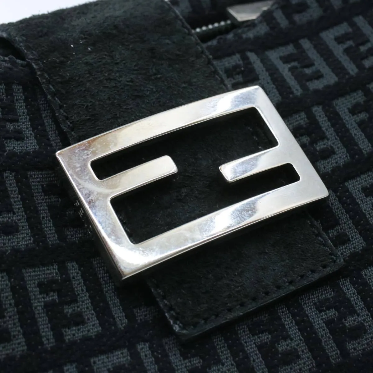 Fendi Zucchino Mamma Baguette Suede Shoulder Bag Black