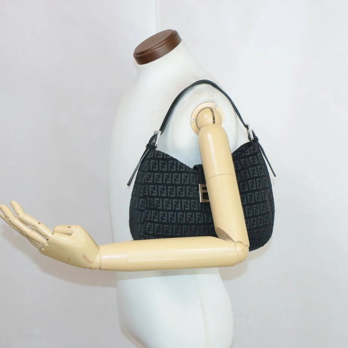 Fendi Zucchino Mamma Baguette Suede Shoulder Bag Black