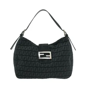 Fendi Zucchino Mamma Baguette Suede Shoulder Bag Black