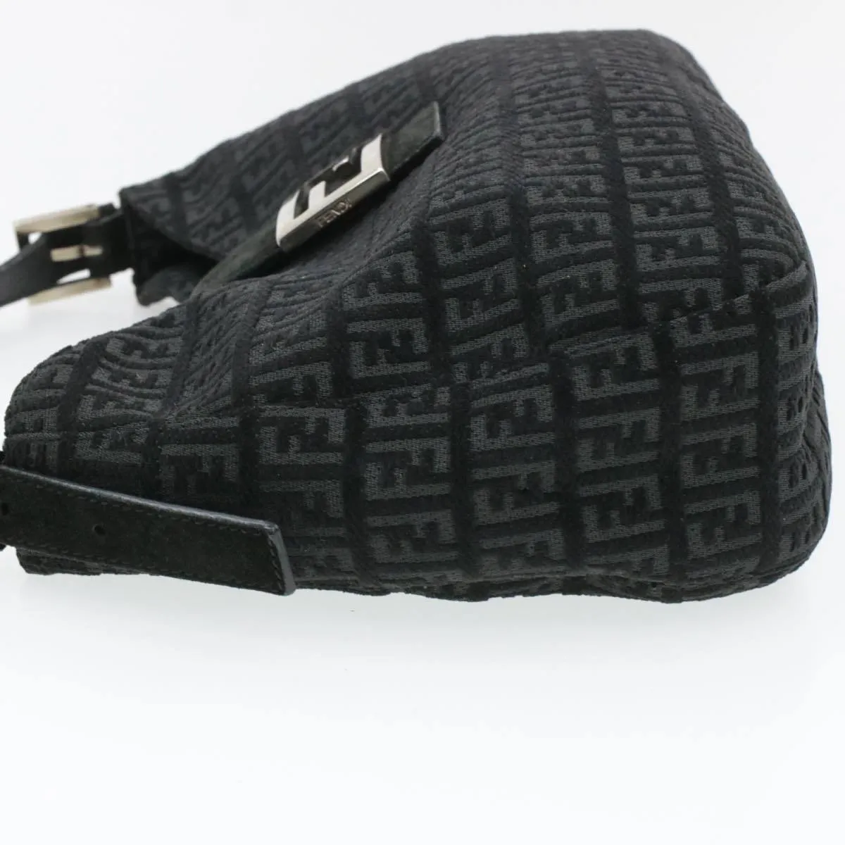 Fendi Zucchino Mamma Baguette Suede Shoulder Bag Black