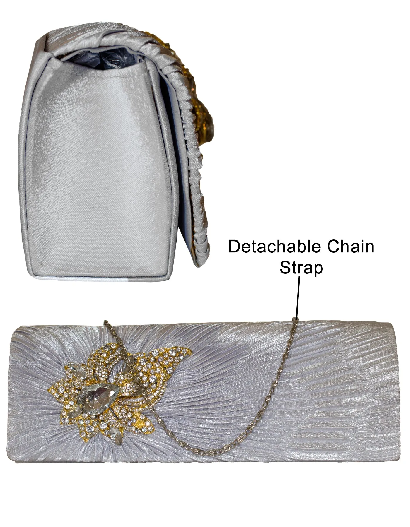 Fino T882 Elegant & Fancy Women’s Satin Clutch Bag with Chain