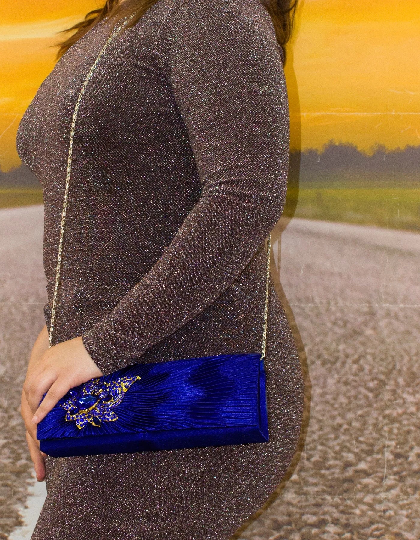 Fino T882 Elegant & Fancy Women’s Satin Clutch Bag with Chain