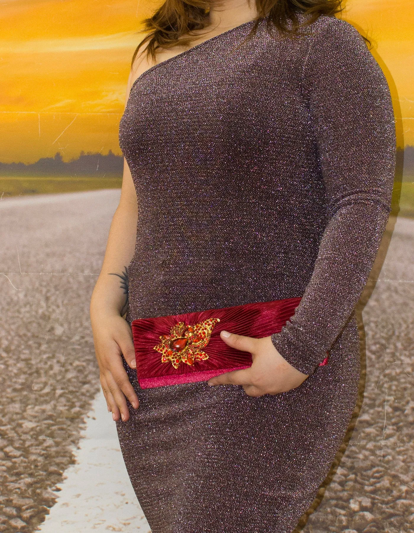 Fino T882 Elegant & Fancy Women’s Satin Clutch Bag with Chain