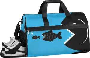 Fish Funny Art Gym Duffle Bag for Women Men 35L Sports Bags Travel Duffel with Shoe Compartment Large Weekender Overnight