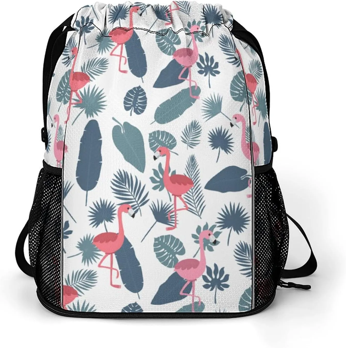 Flamingos Drawstring Bags Sports Gym Sackpack with Mesh Pockets Water Resistant Backpack