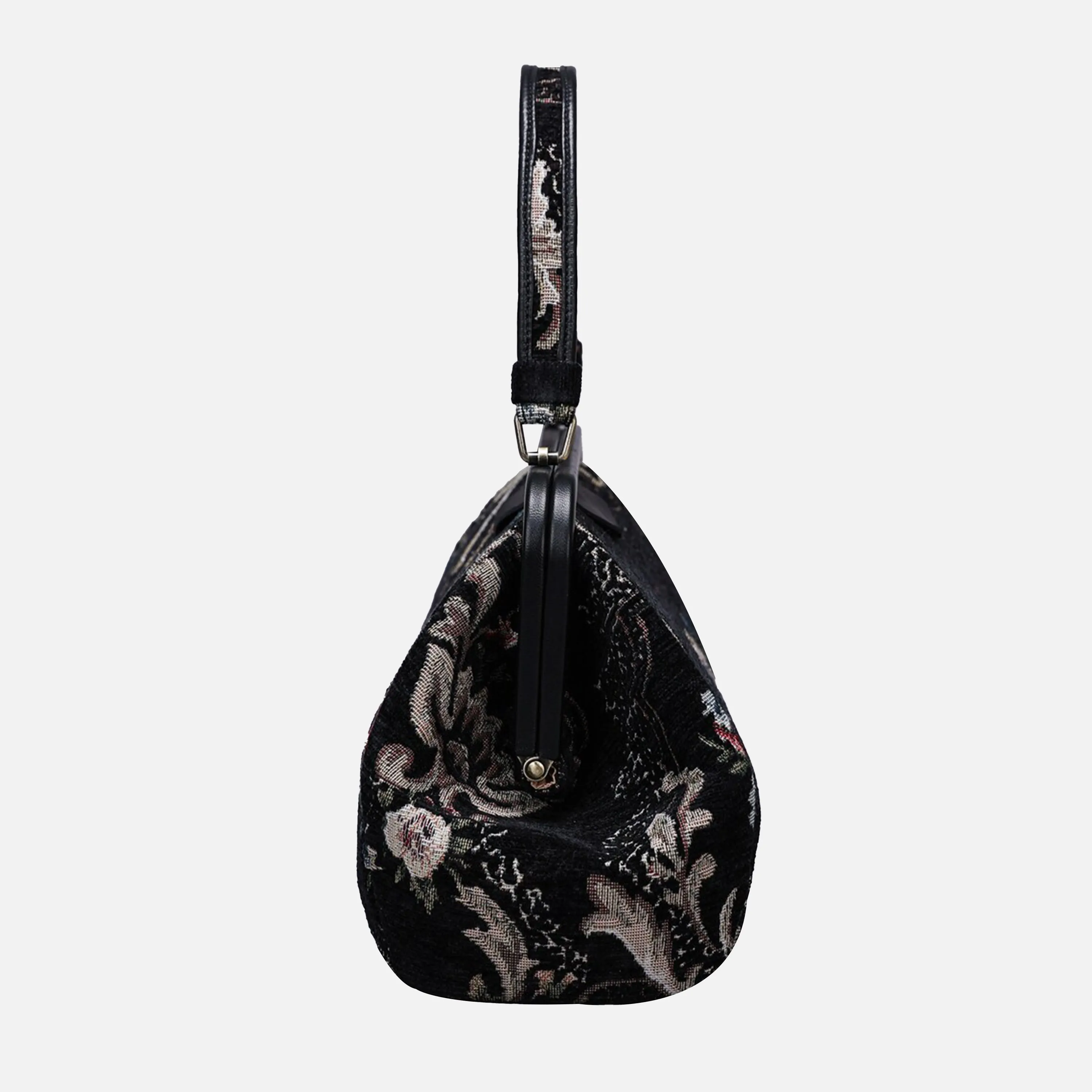Floral Black Top Handle Purse