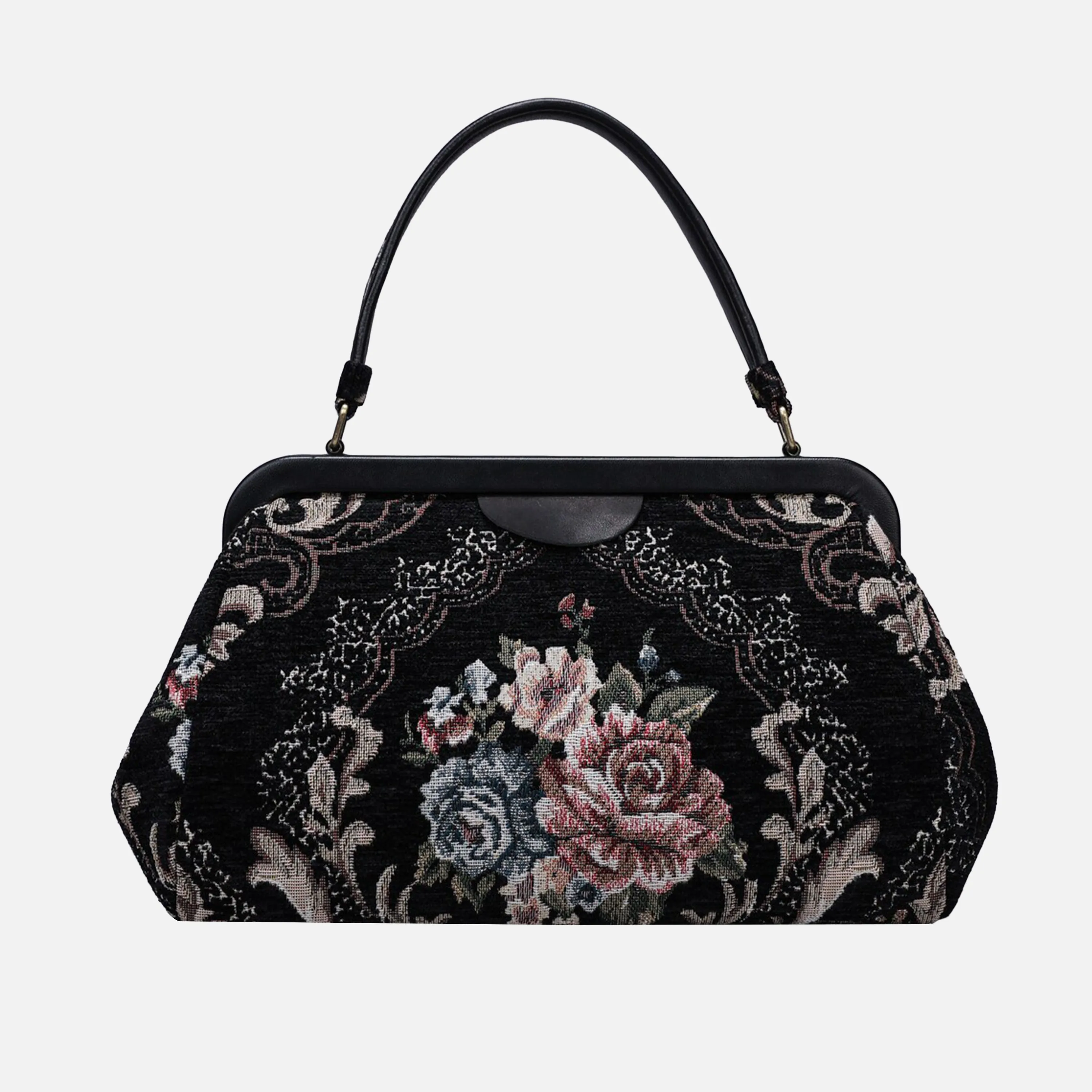 Floral Black Top Handle Purse