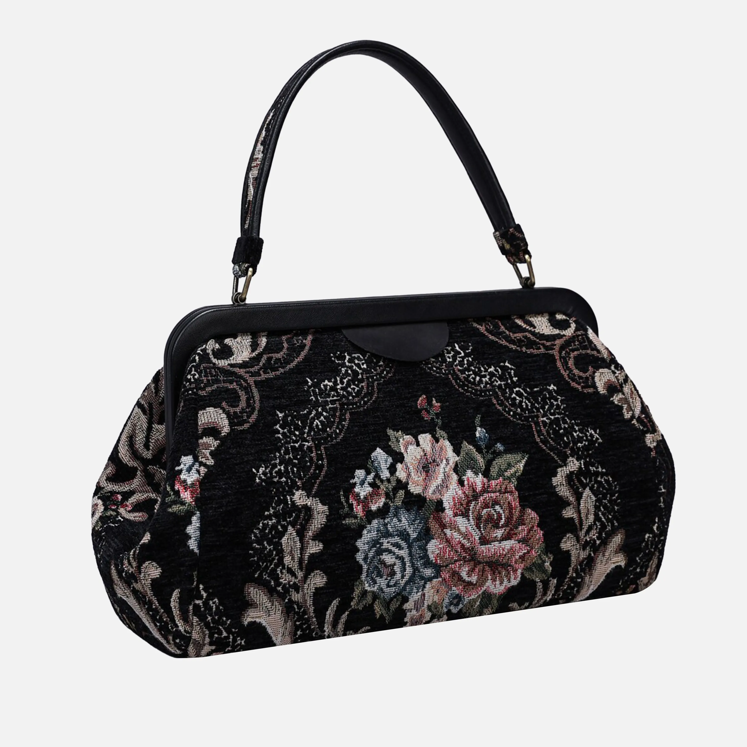 Floral Black Top Handle Purse