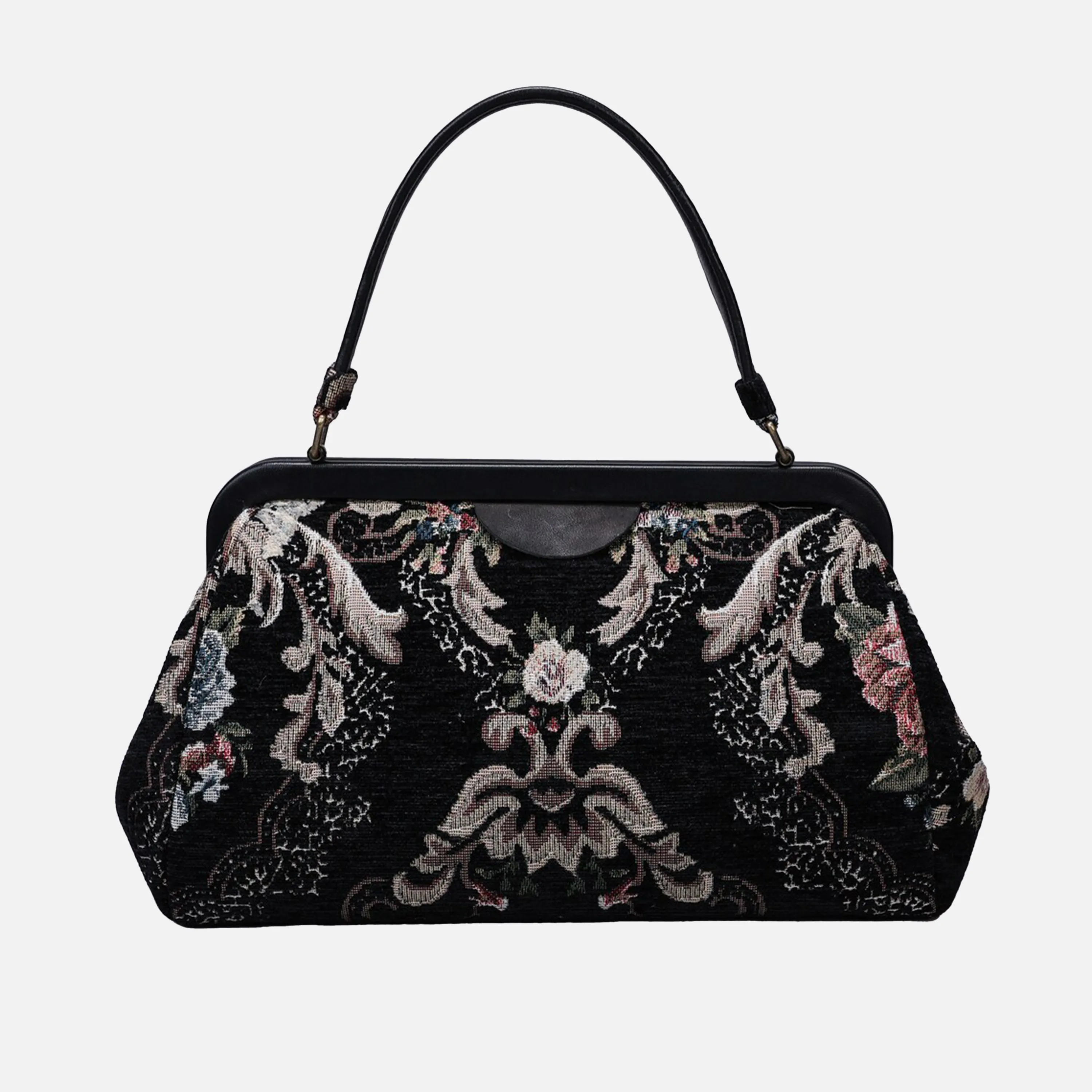 Floral Black Top Handle Purse