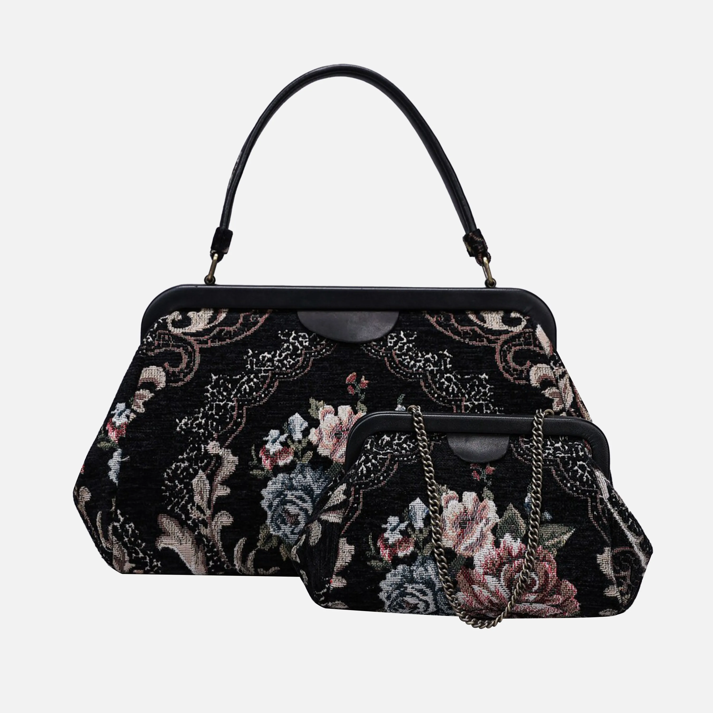 Floral Black Top Handle Purse