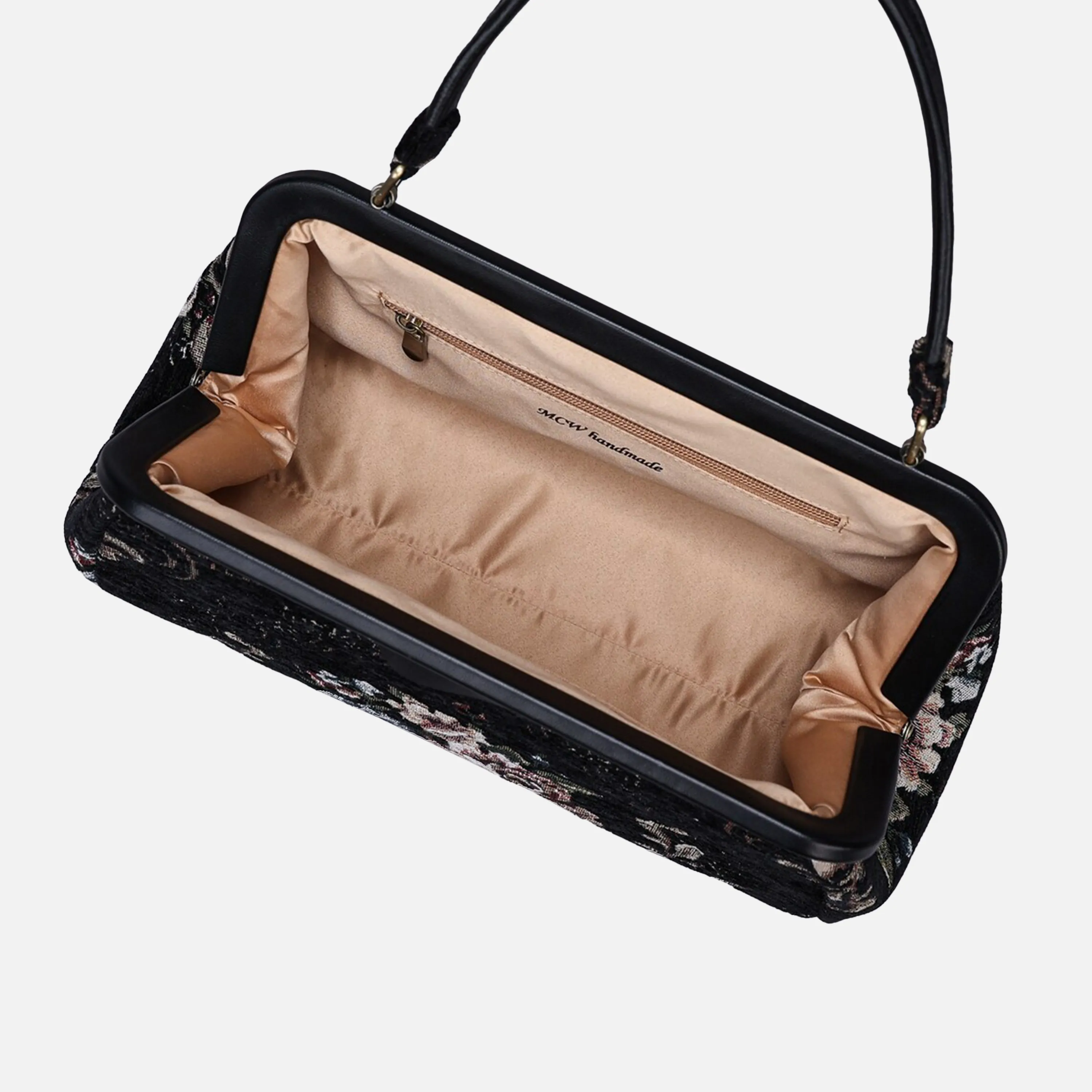 Floral Black Top Handle Purse