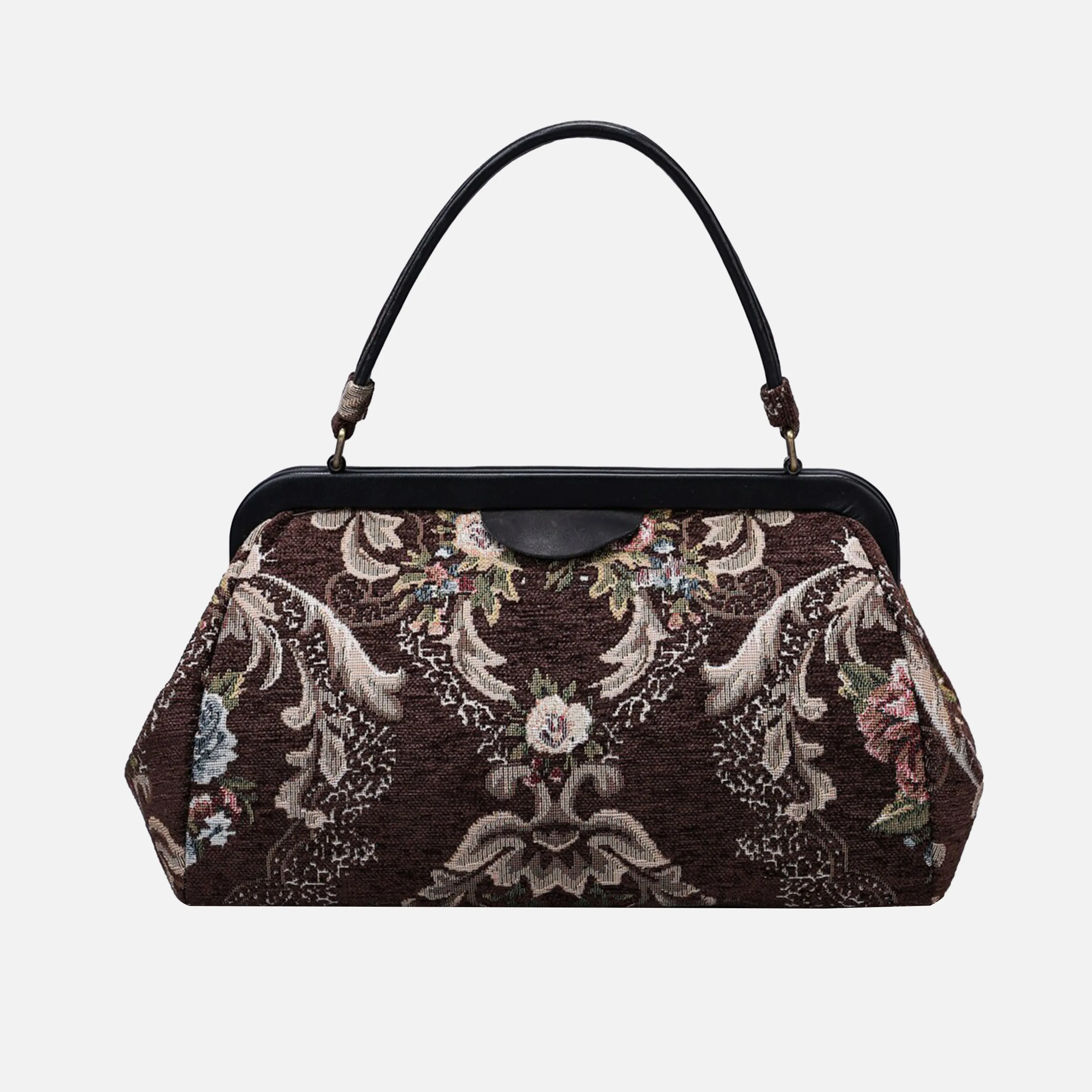 Floral Brown Top Handle Purse