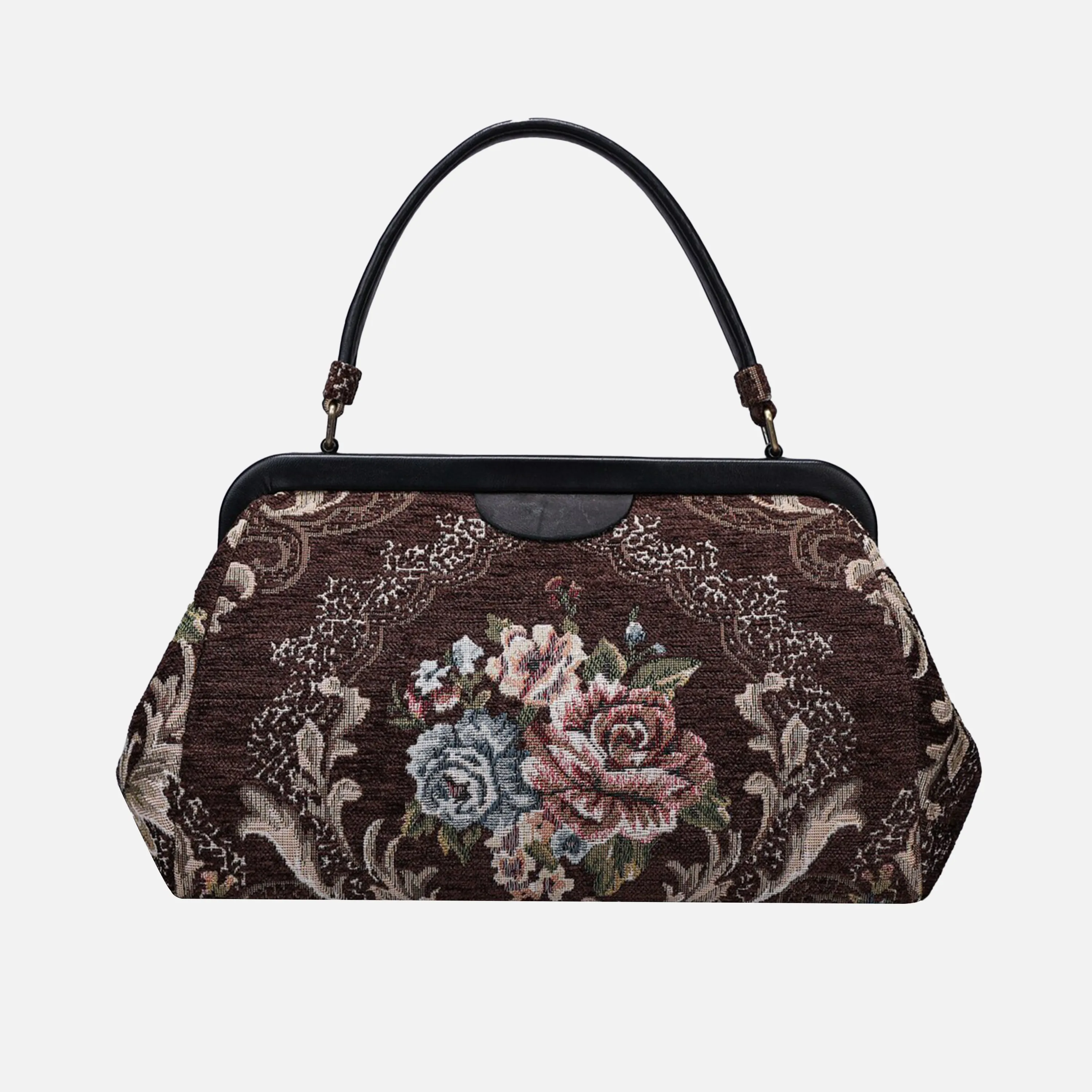 Floral Brown Top Handle Purse