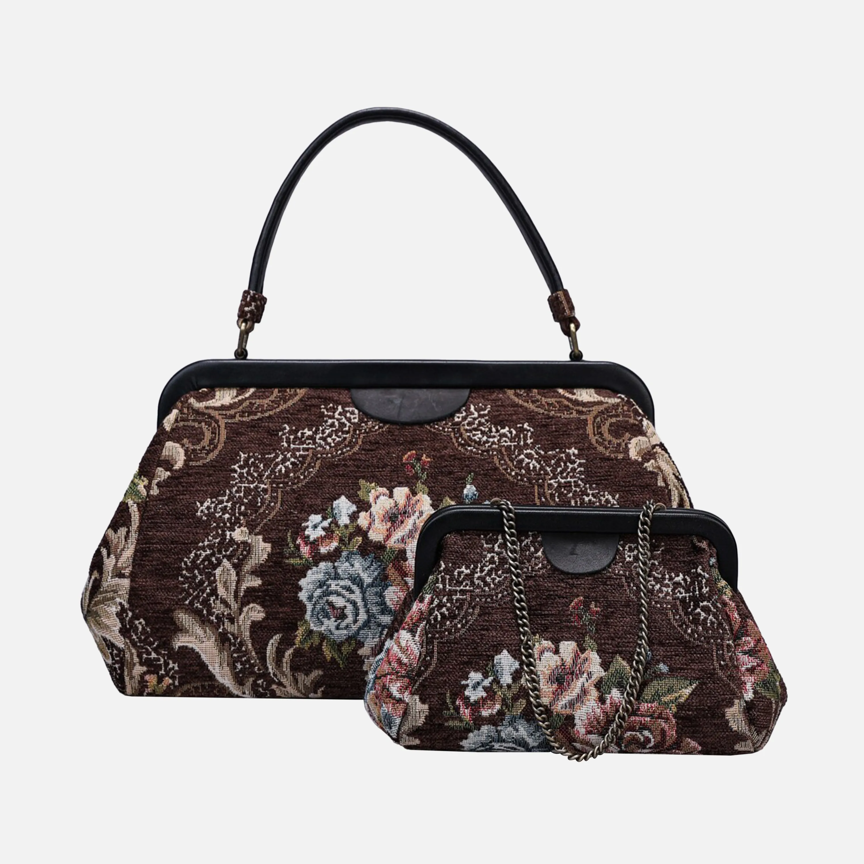 Floral Brown Top Handle Purse