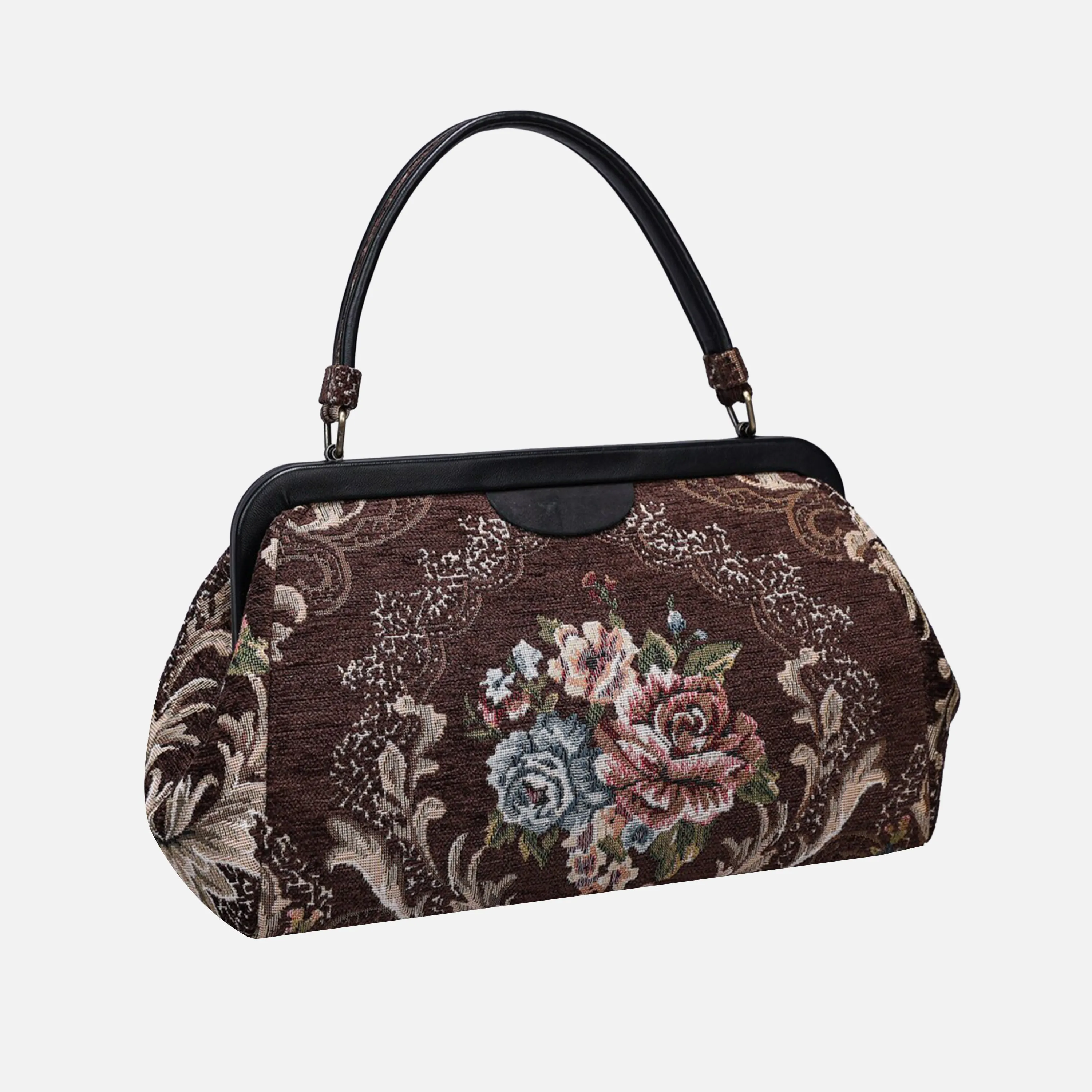 Floral Brown Top Handle Purse