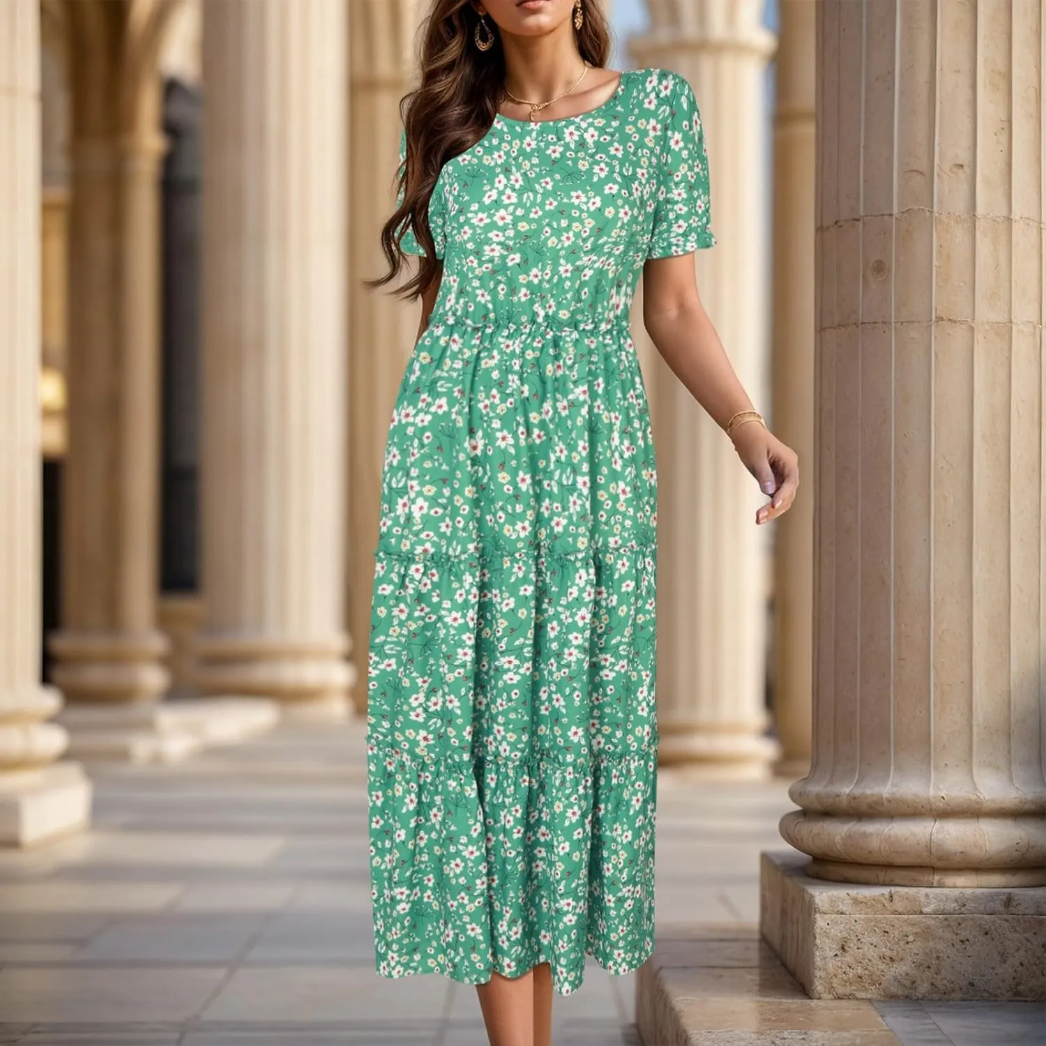 Floral Dress for Women Ruffle Spring Dresses 2025 Summer for Wedding Guest Over 50 Aline Hawaiian Dress Resort Wear