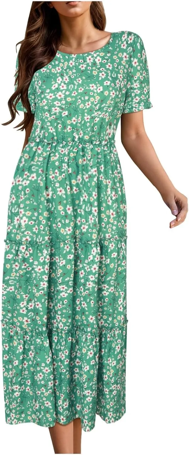 Floral Dress for Women Ruffle Spring Dresses 2025 Summer for Wedding Guest Over 50 Aline Hawaiian Dress Resort Wear