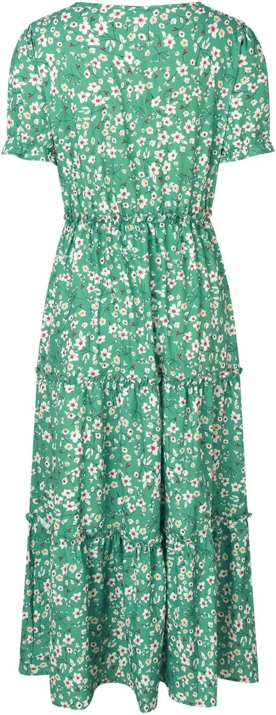 Floral Dress for Women Ruffle Spring Dresses 2025 Summer for Wedding Guest Over 50 Aline Hawaiian Dress Resort Wear