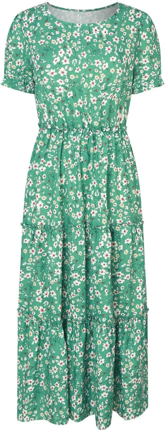 Floral Dress for Women Ruffle Spring Dresses 2025 Summer for Wedding Guest Over 50 Aline Hawaiian Dress Resort Wear