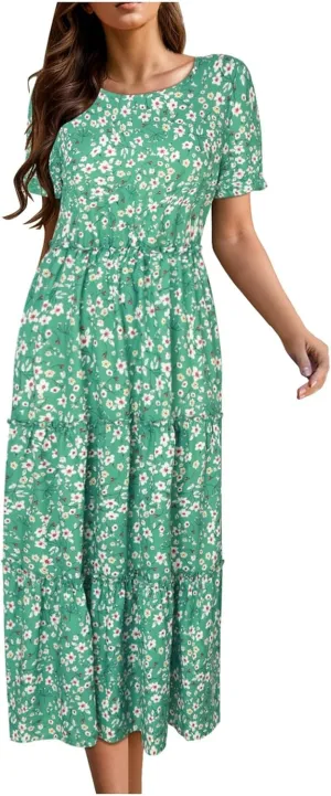 Floral Dress for Women Ruffle Spring Dresses 2025 Summer for Wedding Guest Over 50 Aline Hawaiian Dress Resort Wear