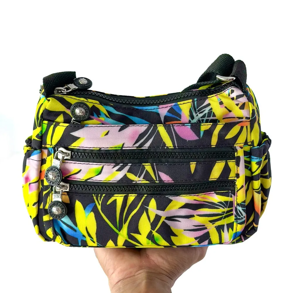 Floral Print LS Cross Body Shoulder Bag | Multi Zipper Pocket Casual Sling Bag