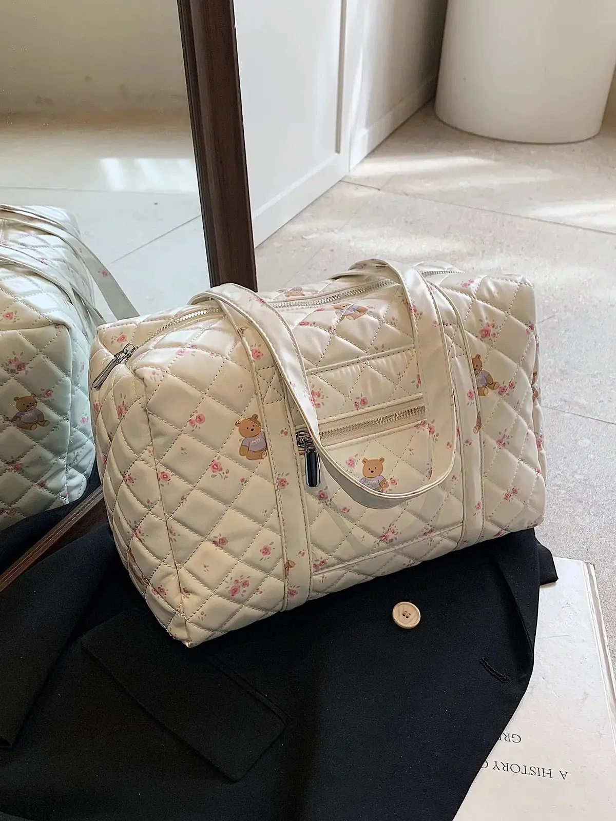 ‘Floria’Coquette Floral Bear Prints Big Volume Handbag