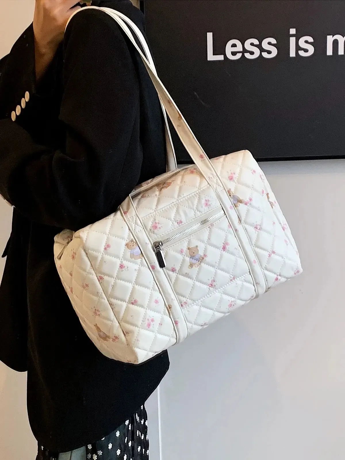 ‘Floria’Coquette Floral Bear Prints Big Volume Handbag