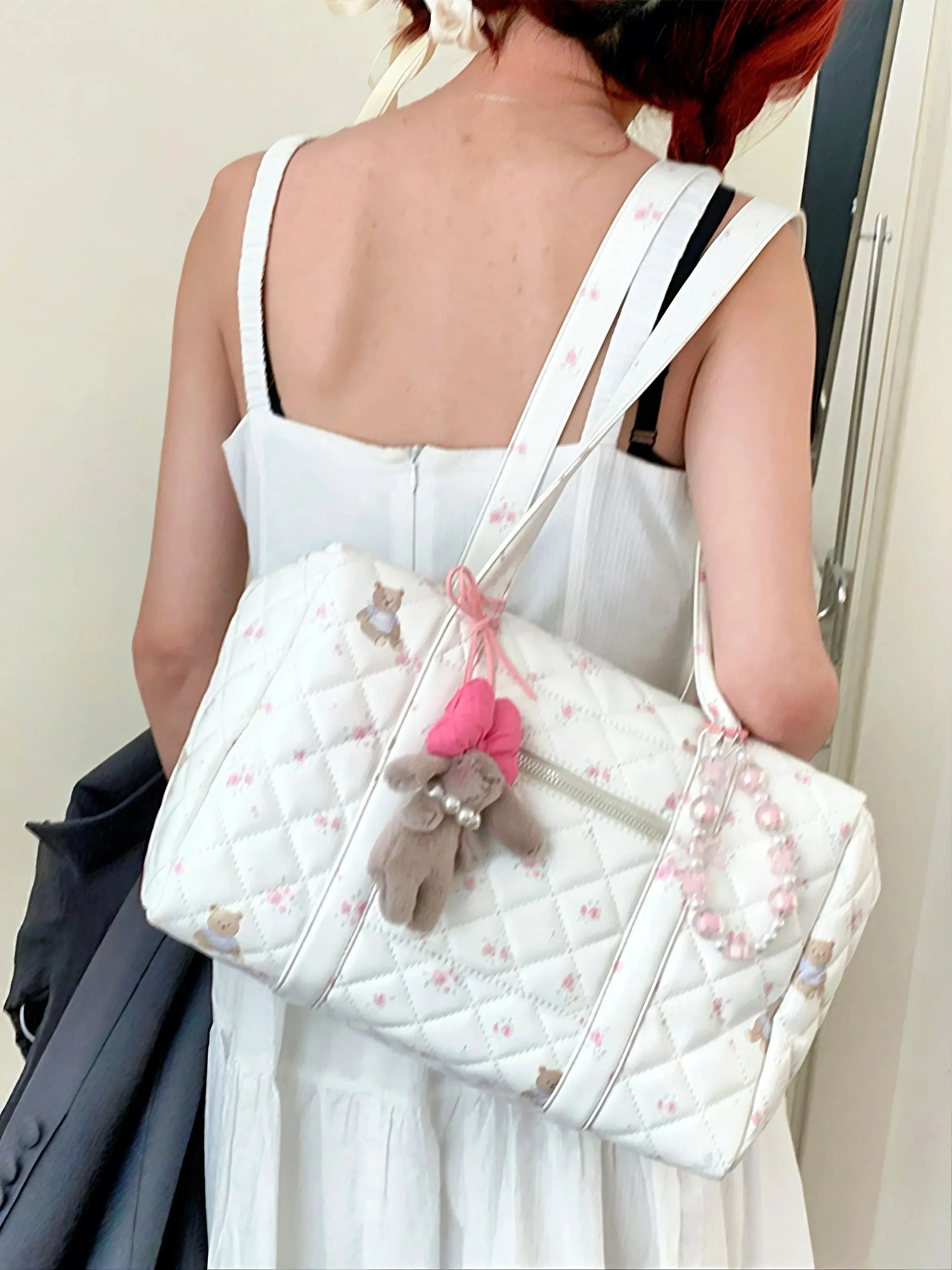 ‘Floria’Coquette Floral Bear Prints Big Volume Handbag