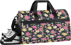Flower Beautiful Aesthetic Gym Duffle Bag for Women Men 35L Sports Bags Travel Duffel with Shoe Compartment Large Weekender Overnight